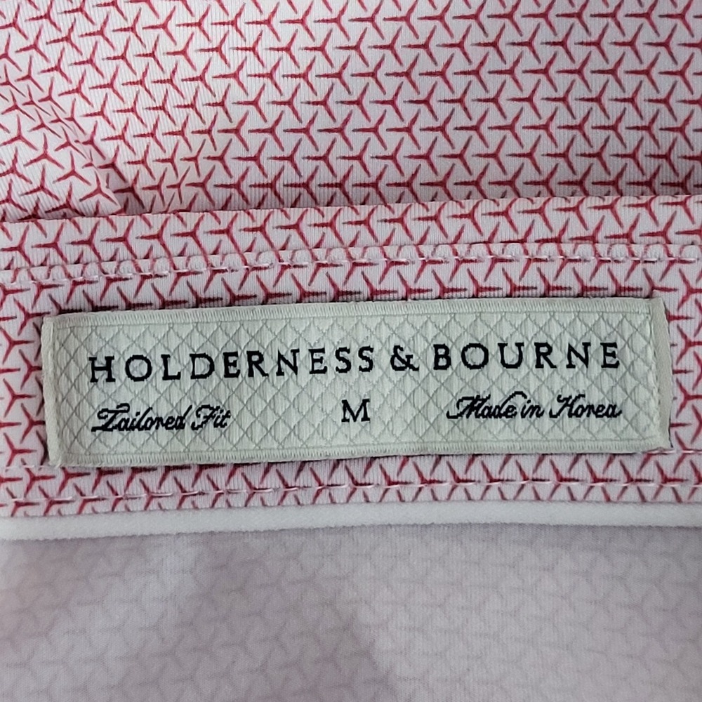 Holderness & Bourne Polo Shirt Mens M Pink Geometric Tailored Fit Golf Sport